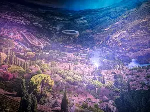 Landschap in het Asisi Panorama Pergamon in Berlijn