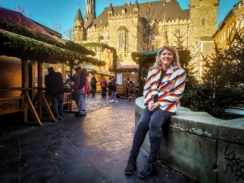 Sabine op de Duitse kerstmarkt in Aken