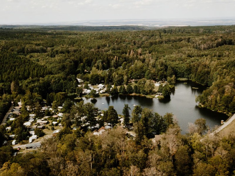 De hondvriendelijke camping Bremer Teich in de Harz, midden tussen de bossen gelegen en niet ver van Quedlinburg