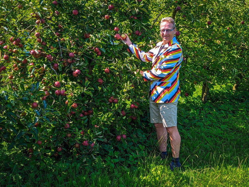 Patrick plukt appels bij het Harzapfelhof