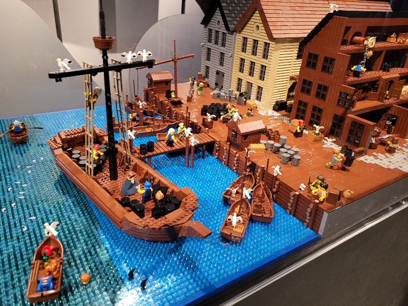Handel in een Hanzestad, uitgebeeld in Lego