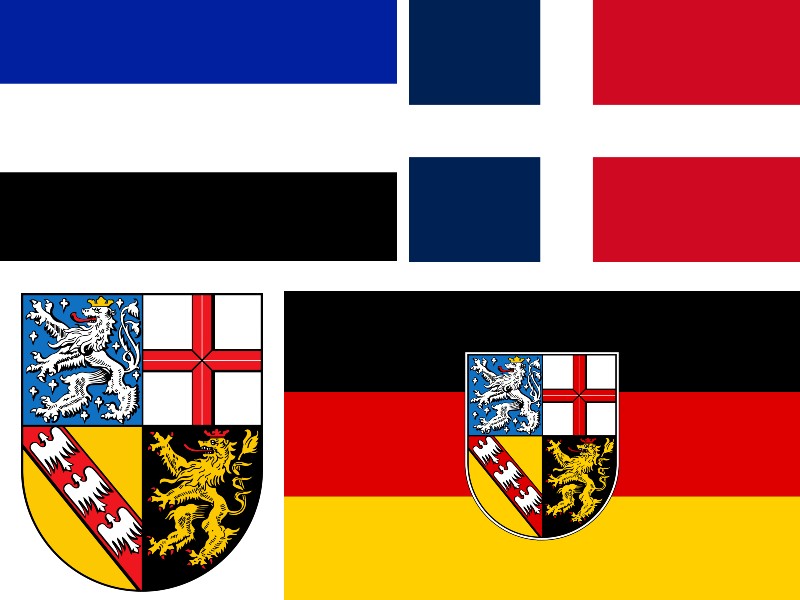 De verschillende vlaggen uit de geschiedenis van het Saarland