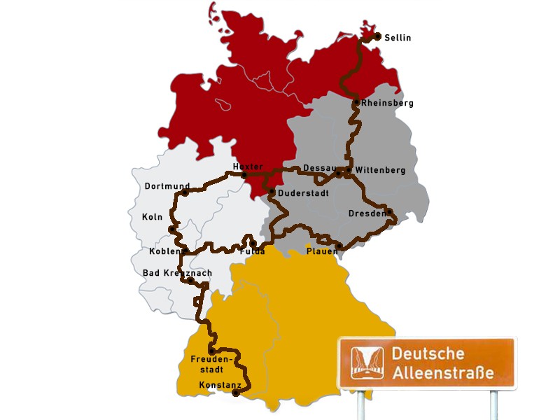 Een overzicht van de totale route van de Alleenstrasse