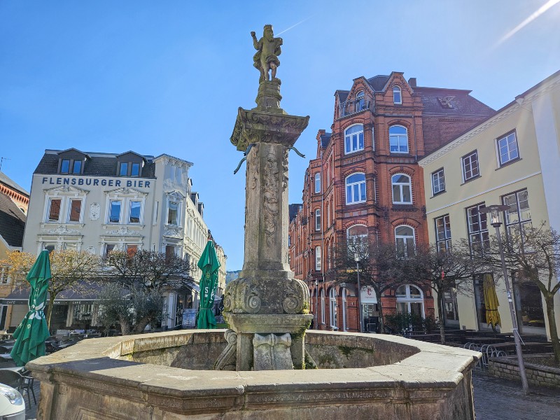 Een fontein in de binnenstad van Flensburg
