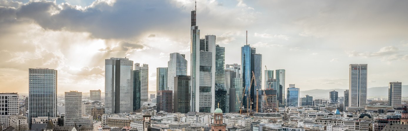Uitzicht op de wolkenkrabbers van Frankfurt am Main