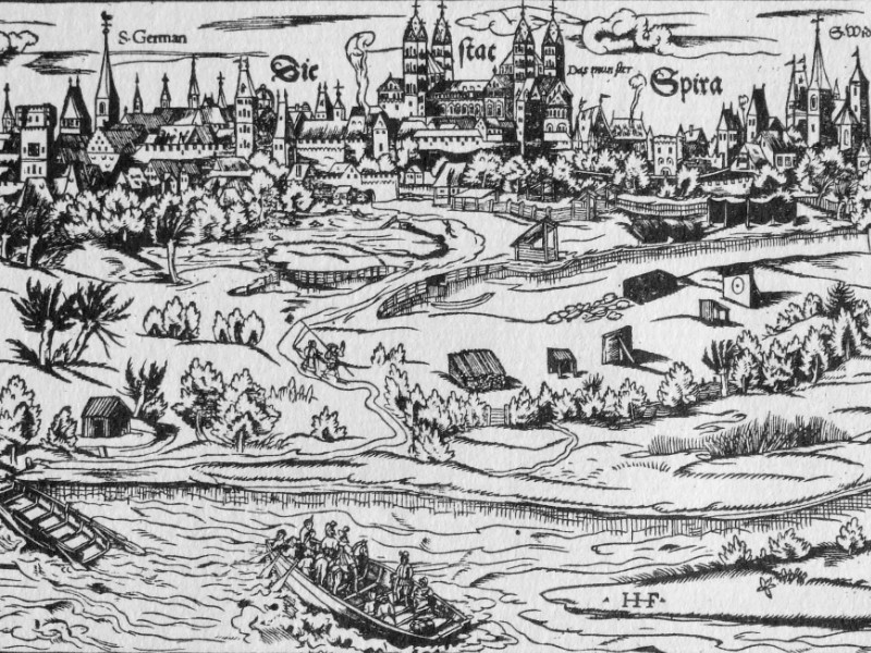 Houtsnede van Spiers ten tijde van het Rijkskamergerecht (rond 1550)