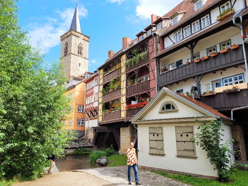 Patrick bij de beroemde Krämerbrücke in Erfurt