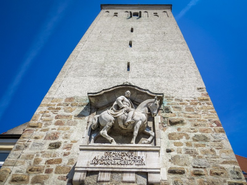 De Lauenturm met het beeld van de Saksische koning Albert I
