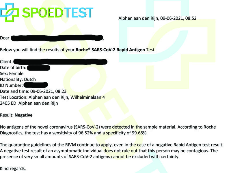 De uitslag van een spoedtest