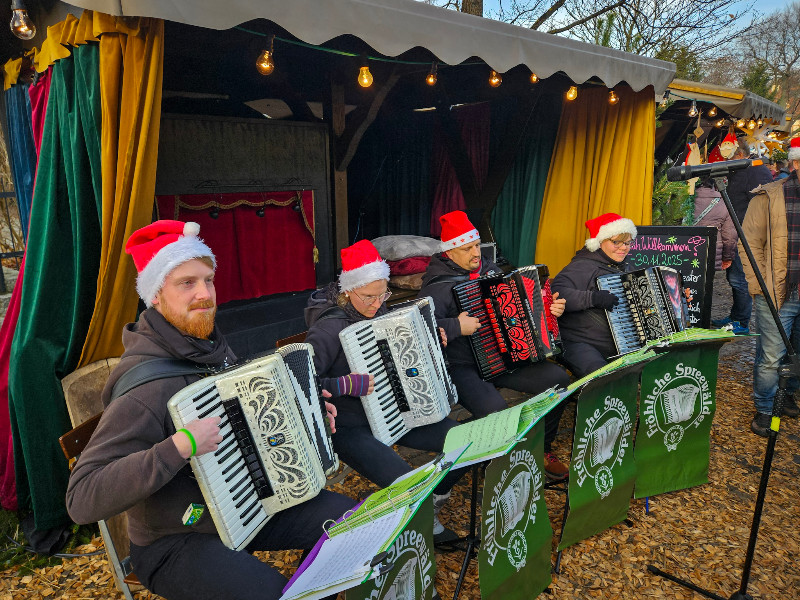 Gezellige muziek op de kerstmarkt in het Spreewald