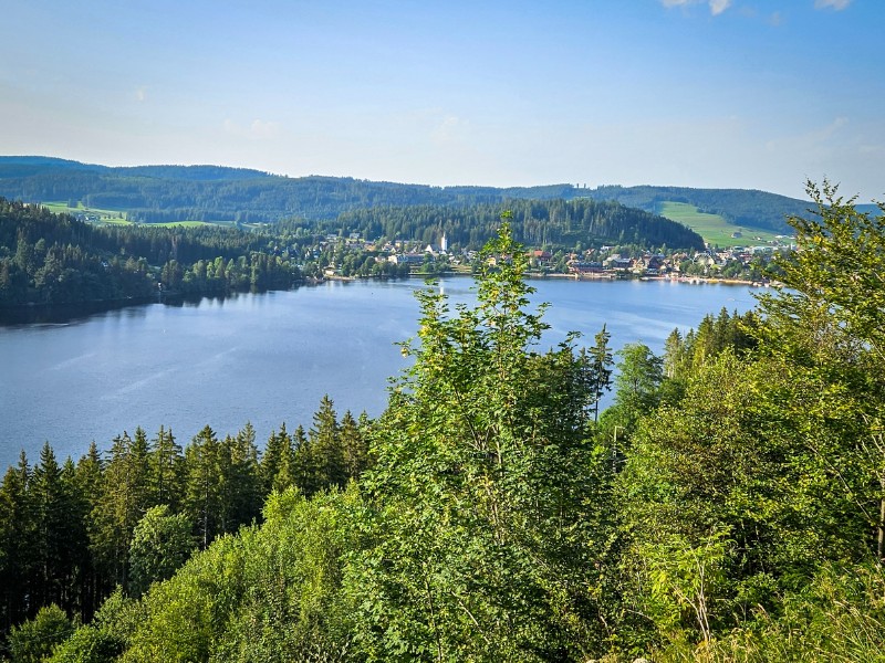 Uitzicht op het bergmeer en dorp Titisee
