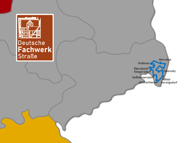 De vakwerkroute, oftewel Umgebindehausstrasse, in Oberlausitz Saksen