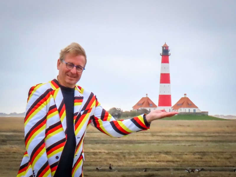 Patrick bij de vuurtoren van Westerheversand