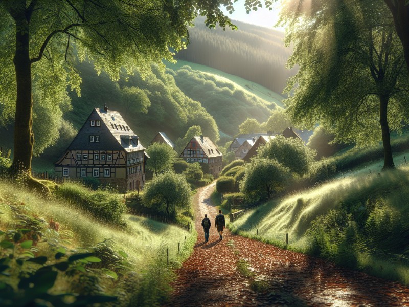 Artist impression van een wandelvakantie in de Eifel