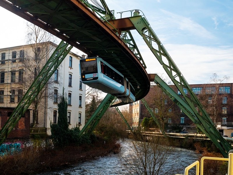 De Schwebebahn boven de rivier Wupper